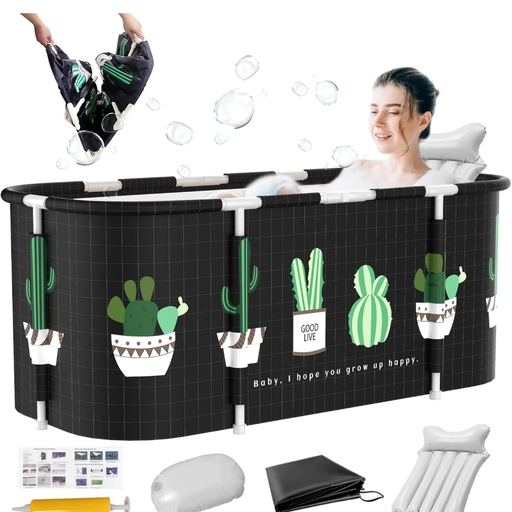 Black and Green Cactus Design Portable Bathtub